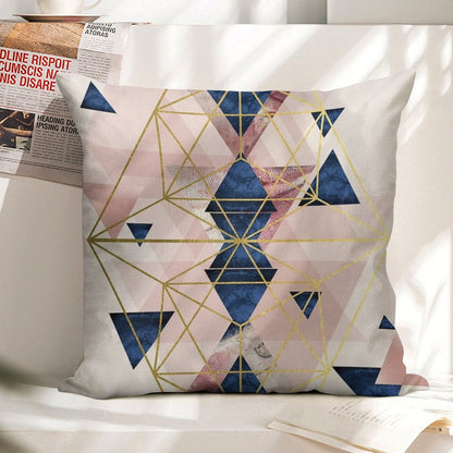 Blush Pink And Navy Geometric Linen Throw Pillow Cover