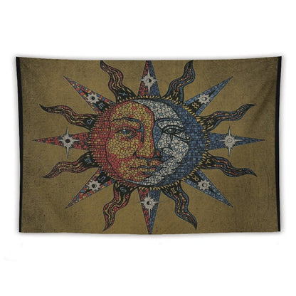 Vintage Celestial Mosaic Sun & Moon Tapestry
