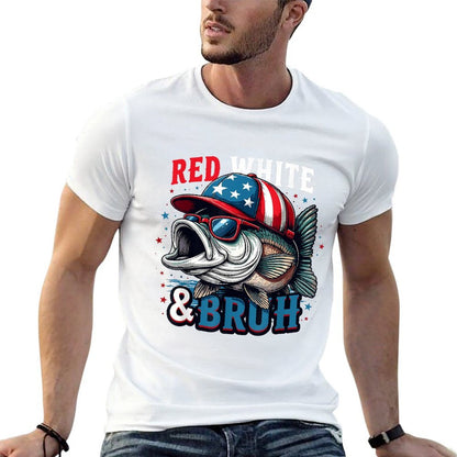 Patriotic Red White  Bruh America Fish Fishing 4th Of July  Trendy Pattern T-Shirt