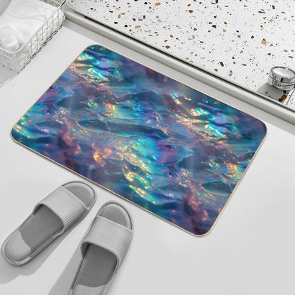 Sparkling Blue Rainbow Waves Bath Mat