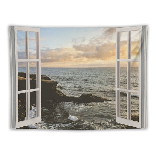 San Diego Window View Sunset Tapestry Tapestry