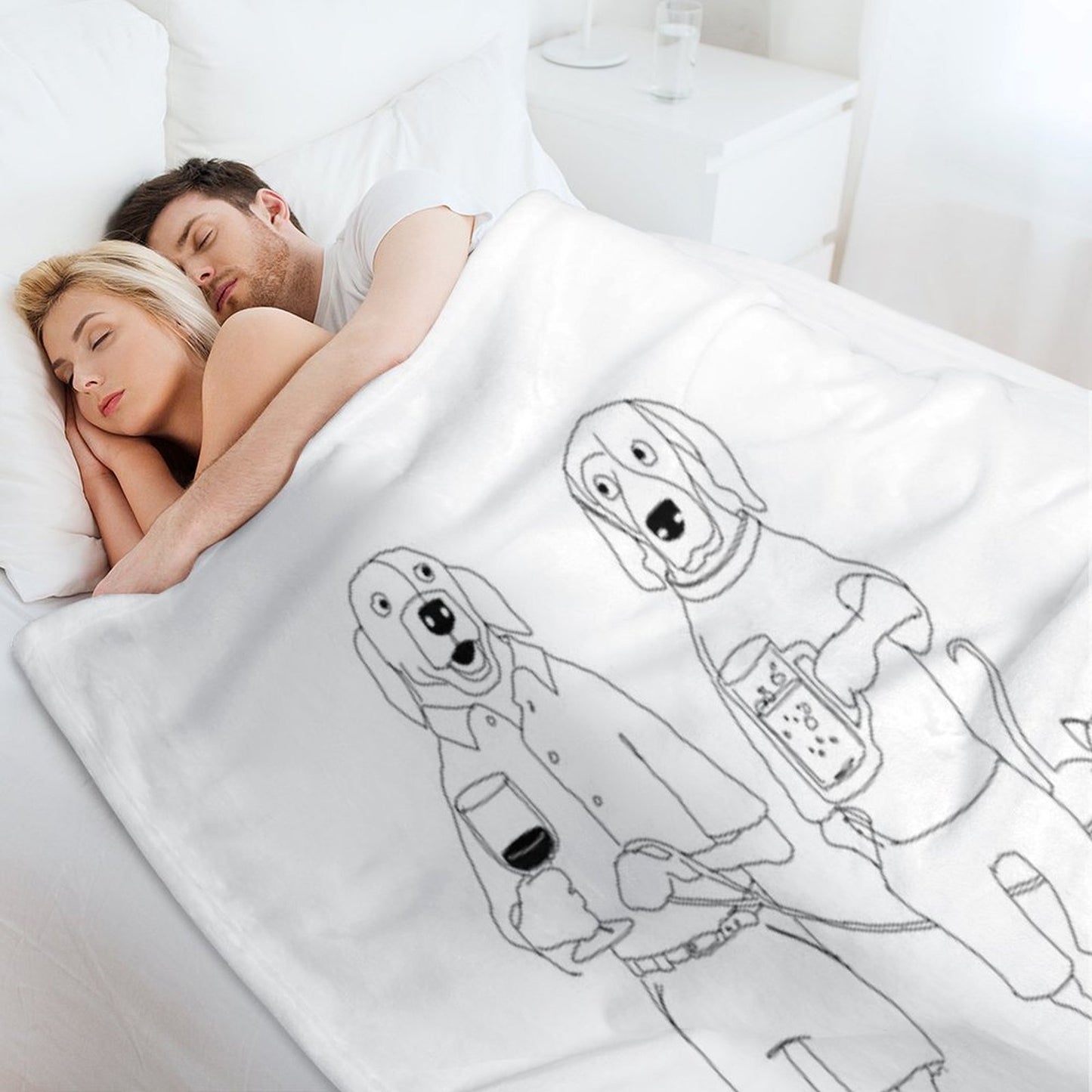 Dogs Casually Walking with Drinks And Leashed Cat Throw Blanket