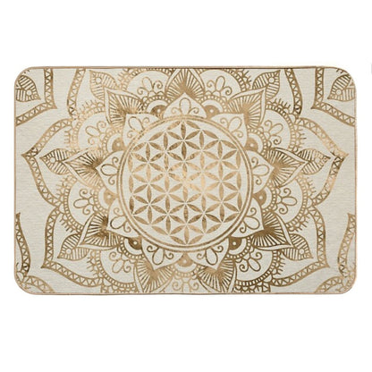 Flower of Life in Lotus - Pastel Golds And Canvas Bath Mat