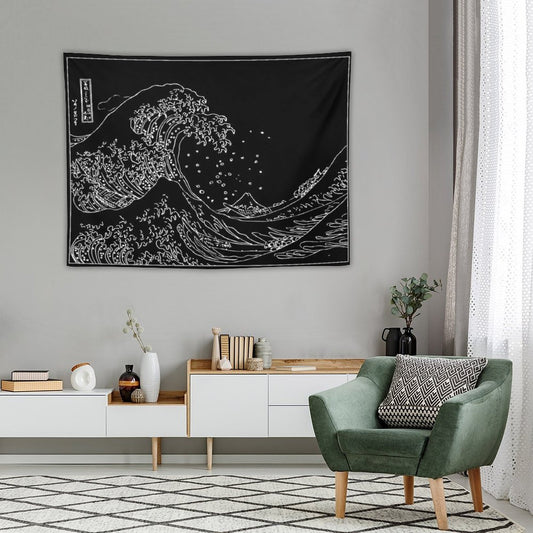 Great Wave Outline Black And White Tapestry