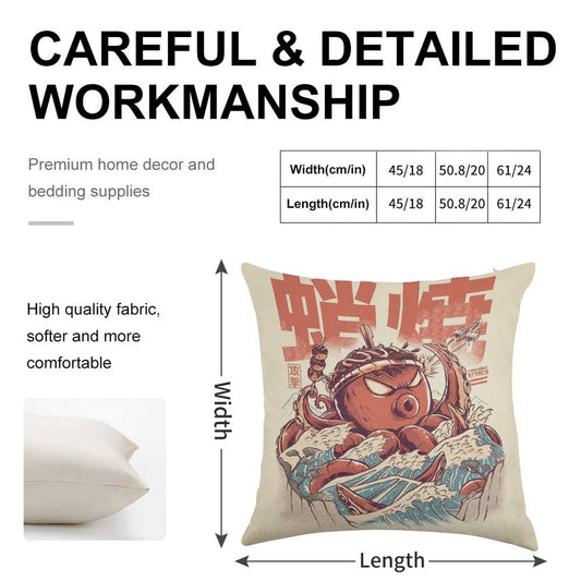 Takoyaki Attack Linen Throw Pillow Cover