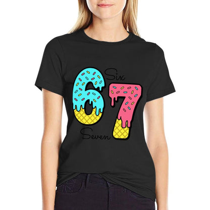 Funny 67 Ice Cream Drip Meme Six Seven Gen Alpha Slang  Vintage-inspired T-Shirt