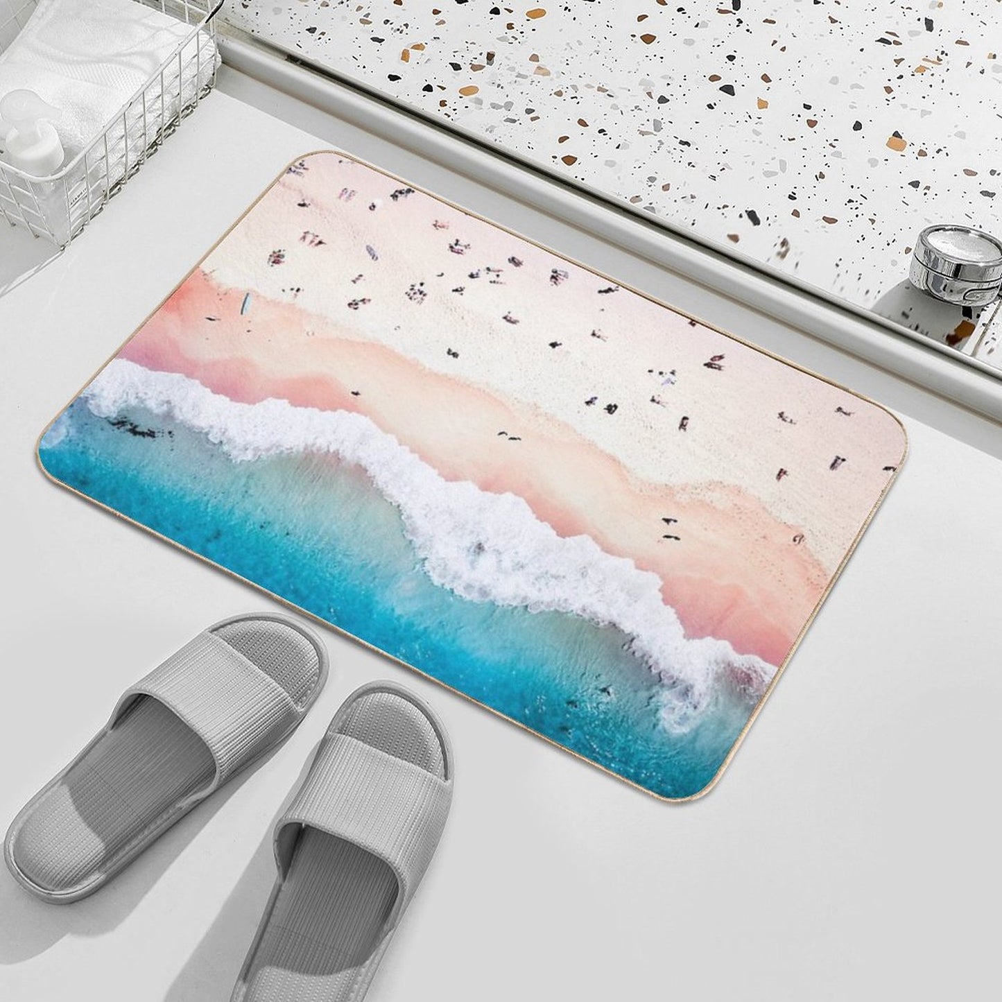 Aerial Sandy Beach Bath Mat