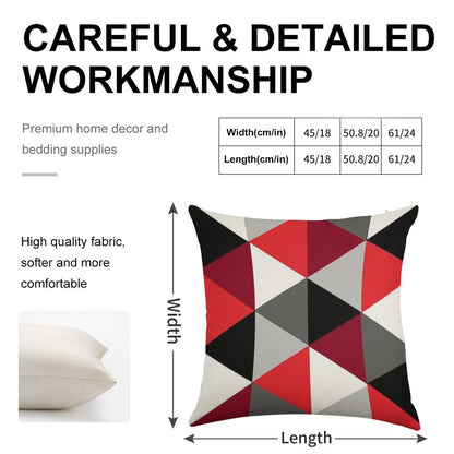 Red, Black, White And Grey Pattern Linen Throw Pillow Cover