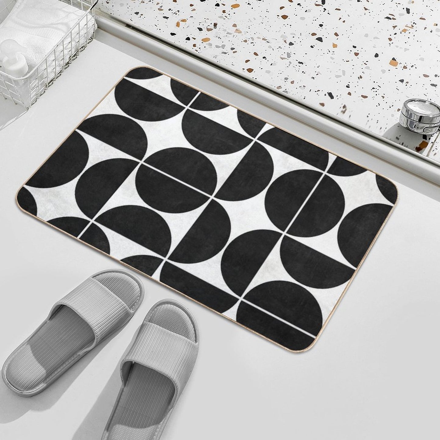 Mid-Century Modern Pattern No.3 - Black And White Concrete Bath Mat