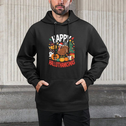 Funny Halloween Thanksgiving Christmas Happy HalloThanksMas Customizable Surface Hoodie