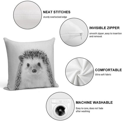 Hedgehog - Black & White Soft Luxury Feel Throw Pillow