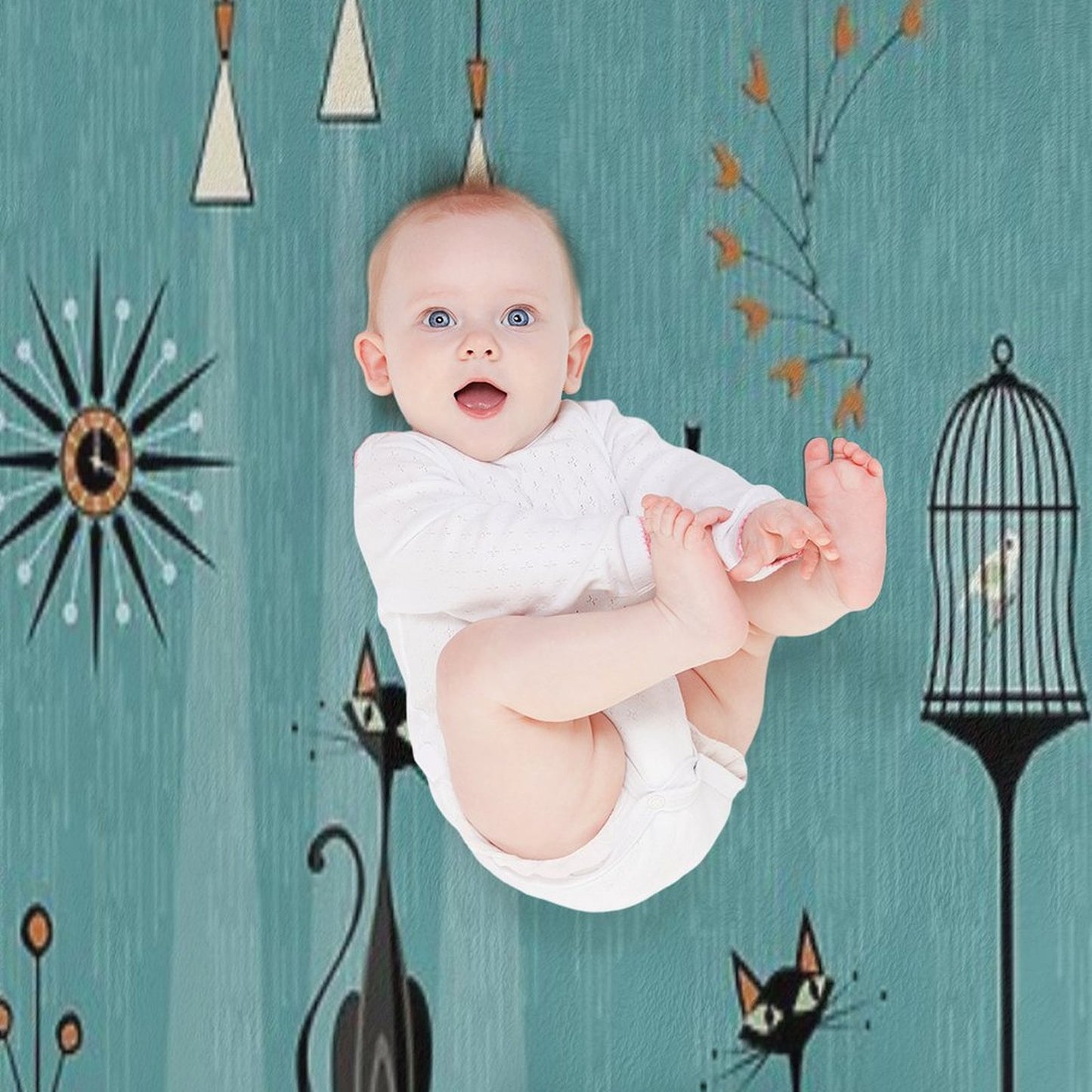 Mid Century Mischief  Cat Red-Handed II Throw Blanket