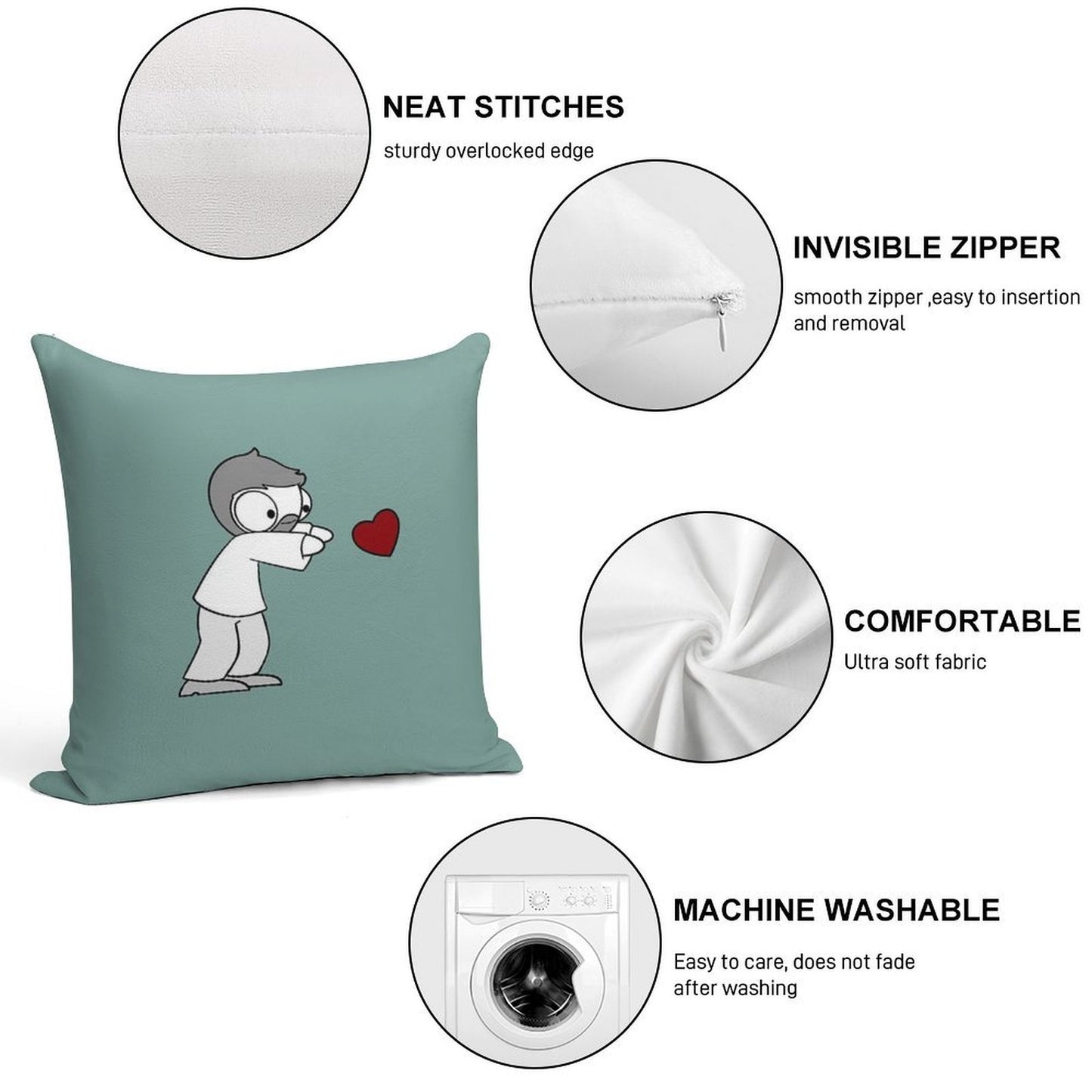 John Hearts Soft Washable Throw Pillow