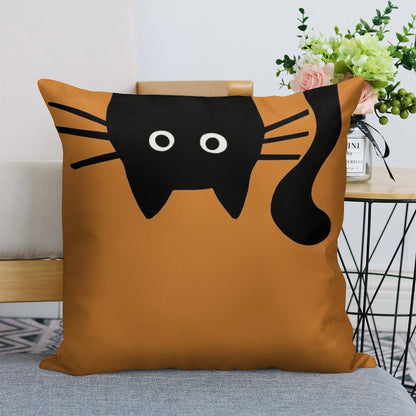 Funny Black Cat Linen Throw Pillow Cover