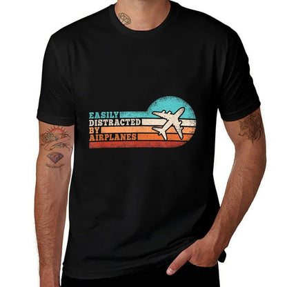 Easily Distracted By Airplanes Funny Pilot Aviation Men Comfortable T-Shirt