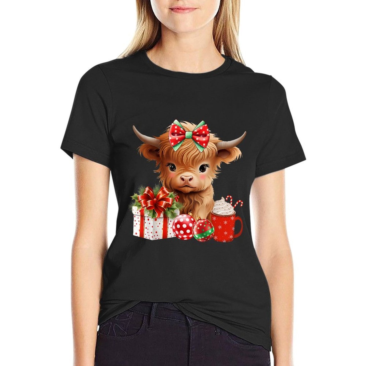 Cute Baby Highland Cow Merry Christmas Farmer Cow Xmas  Heathered Texture T-Shirt