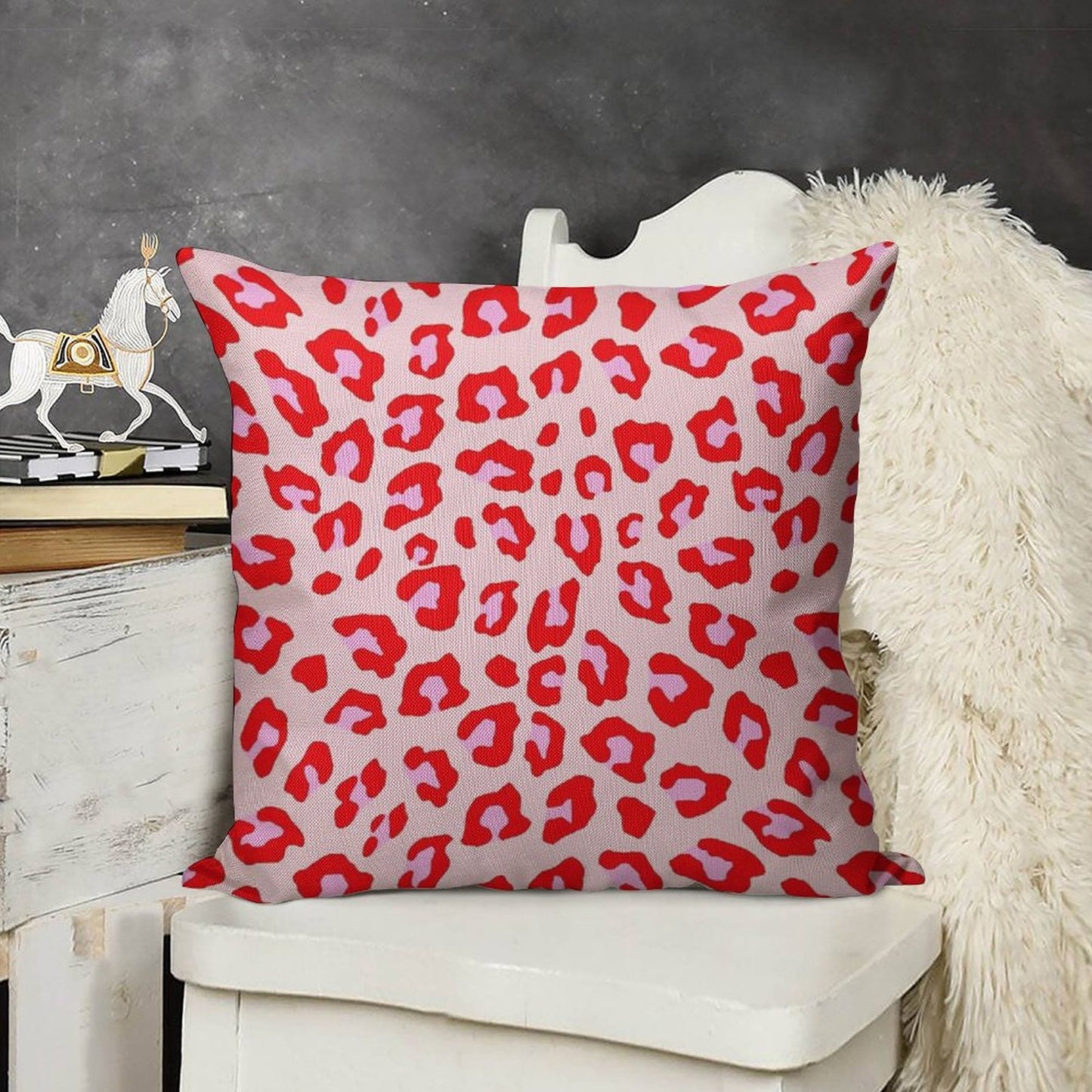 Leopard Print - Red And Pink Original Linen Throw Pillow Cover