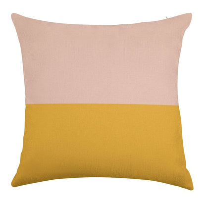 Blush Pink And Mustard Yellow Minimalist Color Block 2 Linen Throw Pillow Cover