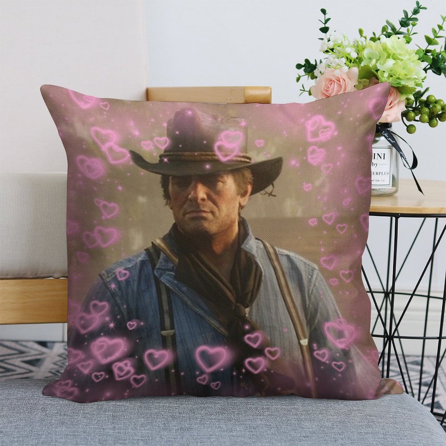 Arthur Morgan Hearts Linen Throw Pillow Cover