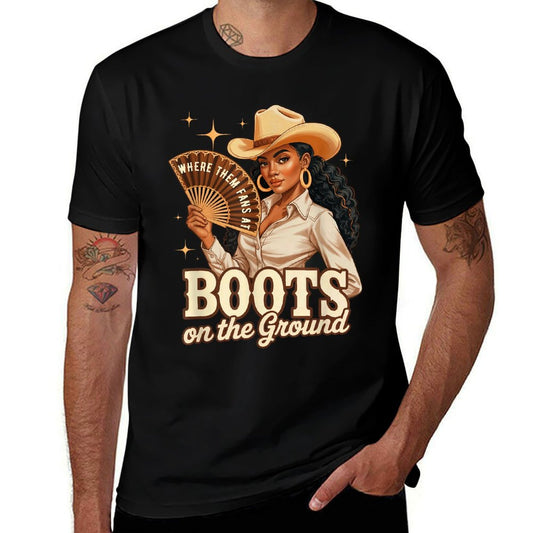 Boots On Ground Juneteenth Melanin Cowgirl Western Rodeo  Tagless Design T-Shirt