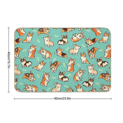 Jolly Corgis in Green Bath Mat