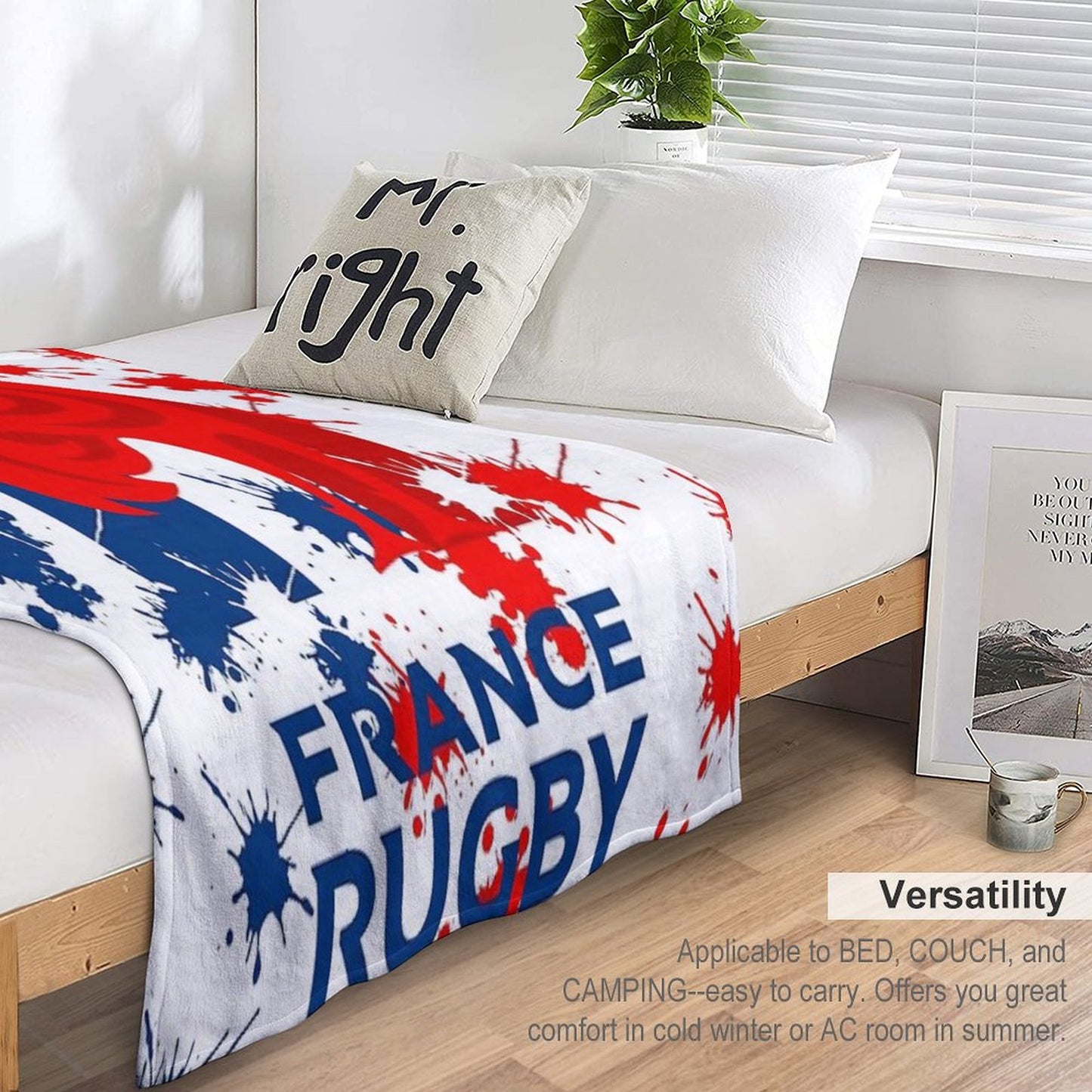 France RUGBY Plaid Throw Blanket