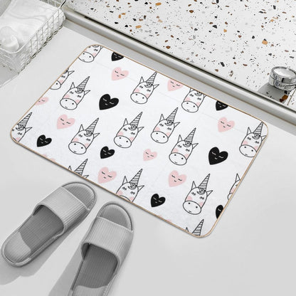 Lovely Unicorns And Hearts - Pink, Black, Grey  Gray Bath Mat
