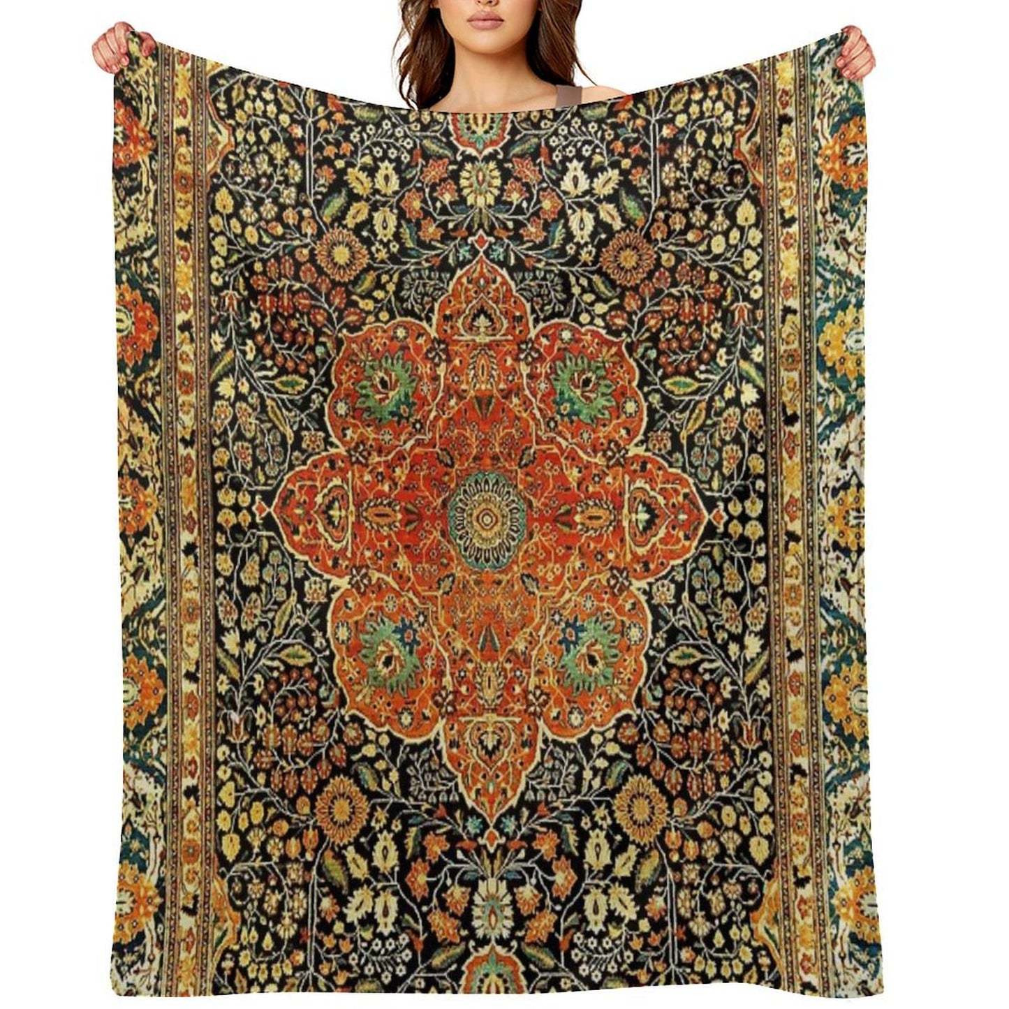 Antique Persian Mohtashem Kashan Rug Print Throw Blanket