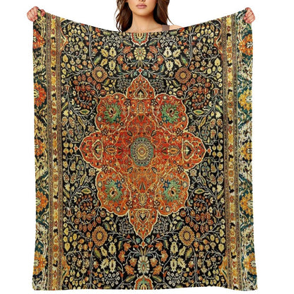 Antique Persian Mohtashem Kashan Rug Print Throw Blanket