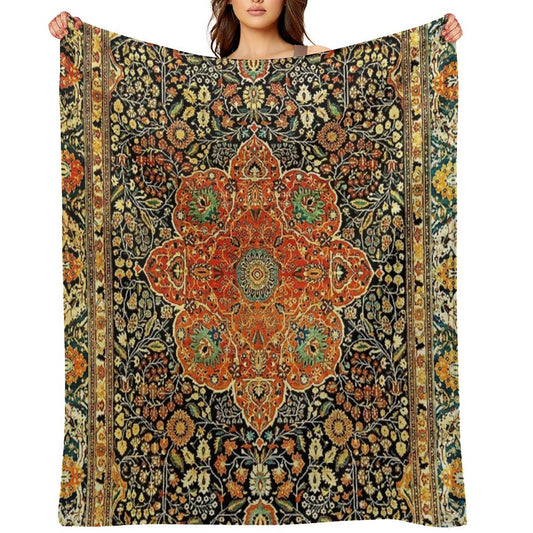 Antique Persian Mohtashem Kashan Rug Print Throw Blanket