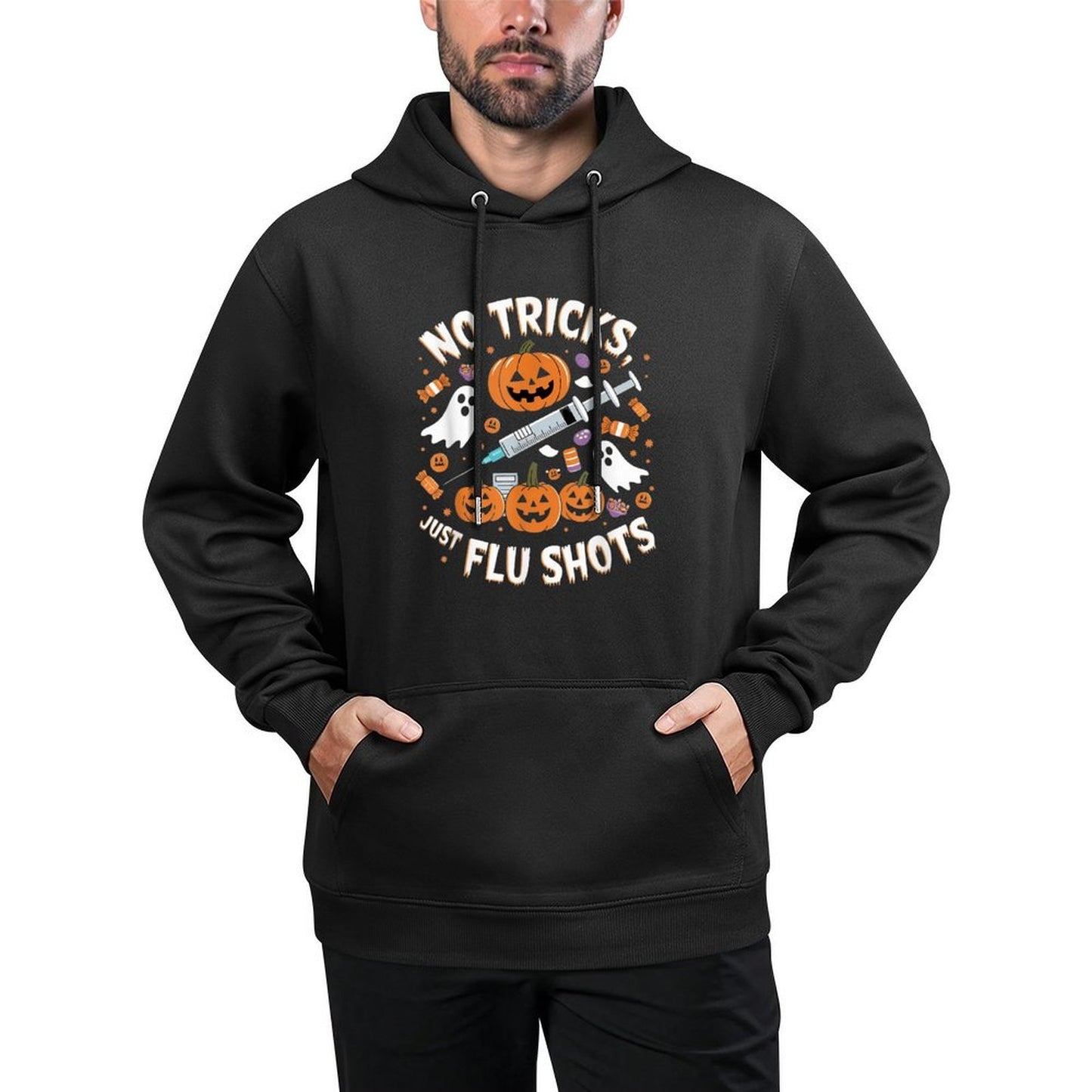 Halloween Healthcare Humor Flu Shots And Pumpkins Theme Kangaroo Pocket Hoodie