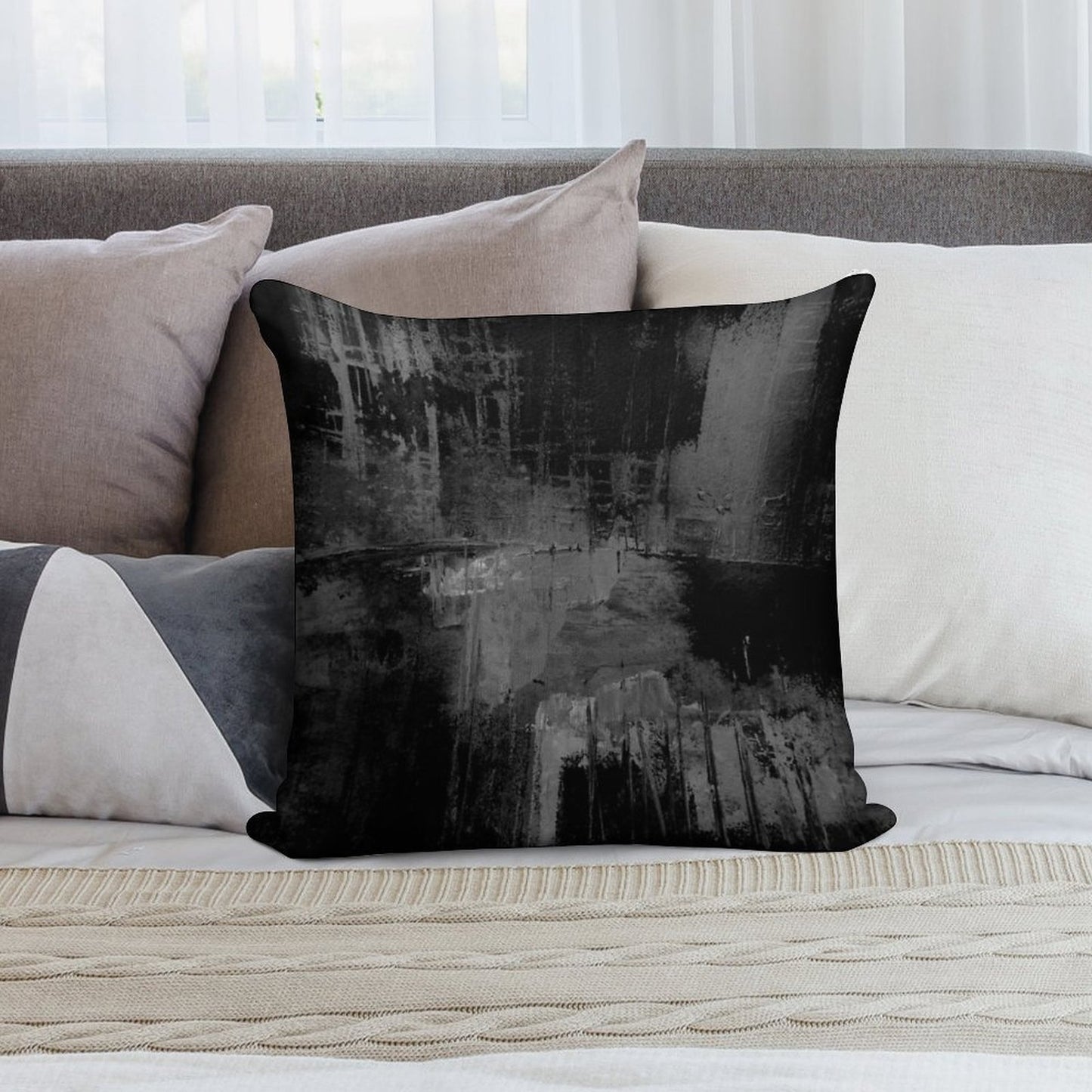 Black Gray Abstract Soft Luxury Feel Throw Pillow