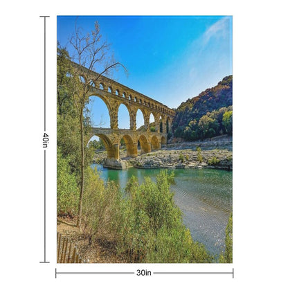 Roman Aqueduct Ruins, Pont Du Gard, Provence, France Color Photograph  Photography Throw Blanket