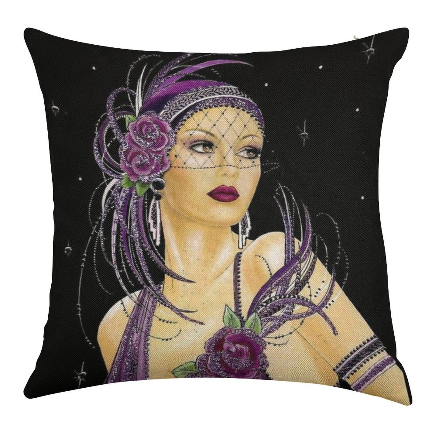 FLAPPER  Vintage 1930 Art Deco Print Linen Throw Pillow Cover