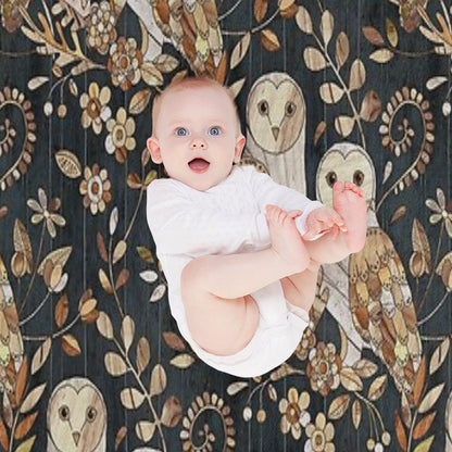 Wooden Wonderland Barn Owl Collage Throw Blanket