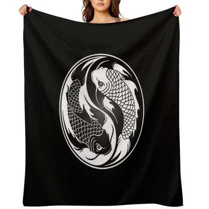 Black And White Yin Yang Koi Fish Throw Blanket