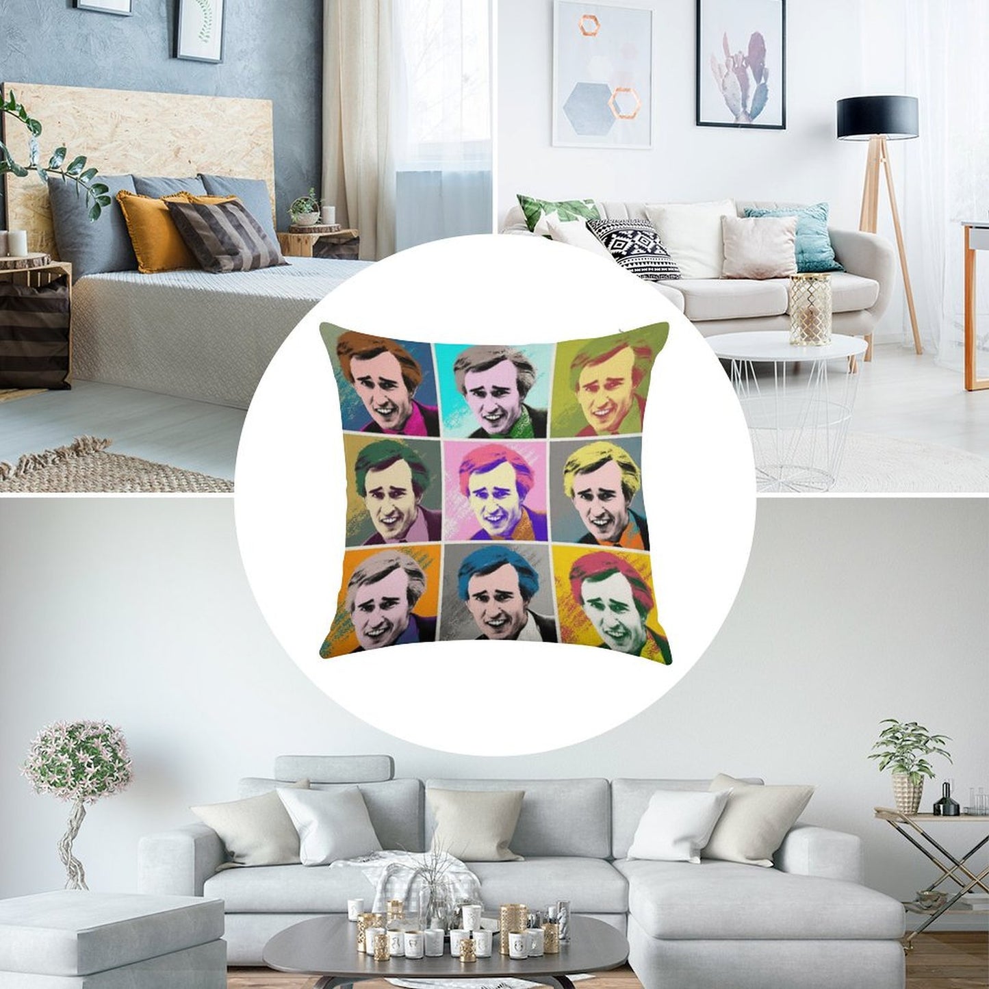 Alan Partridge Warhol Inspired Pop Art 3x3 Linen Throw Pillow Cover