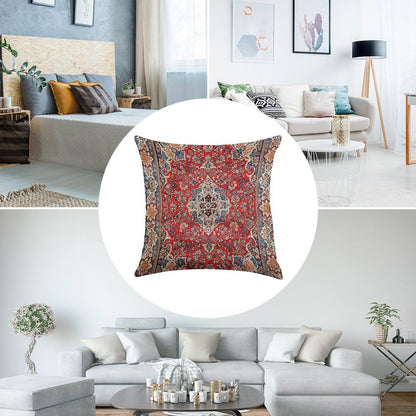 Red Blue Sarouk Persian Carpet Print Linen Throw Pillow Cover