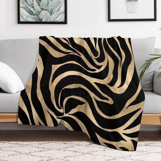 Elegant Metallic Gold Zebra Black Animal Print Throw Blanket