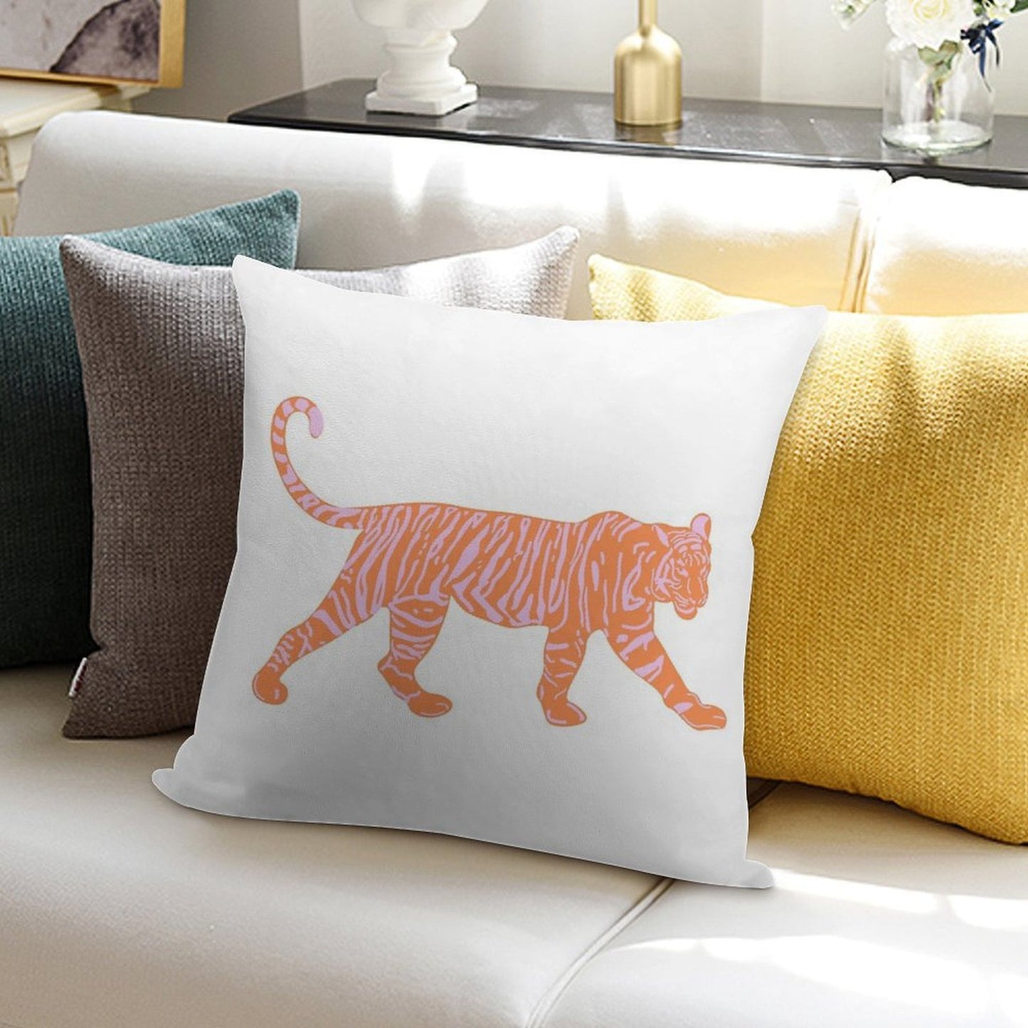 Orange And Pink Tiger Soft Multiple Sizes Throw Pillow