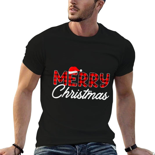 Merry Christmas Buffalo Plaid Red Santa Hat Xmas Pajamas  Breathable T-Shirt