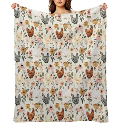 Watercolor Chicken Floral, Charlotte Floral Collection Throw Blanket