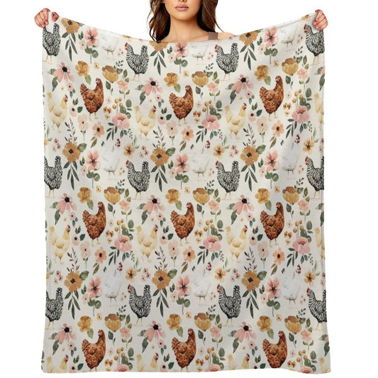 Watercolor Chicken Floral, Charlotte Floral Collection Throw Blanket