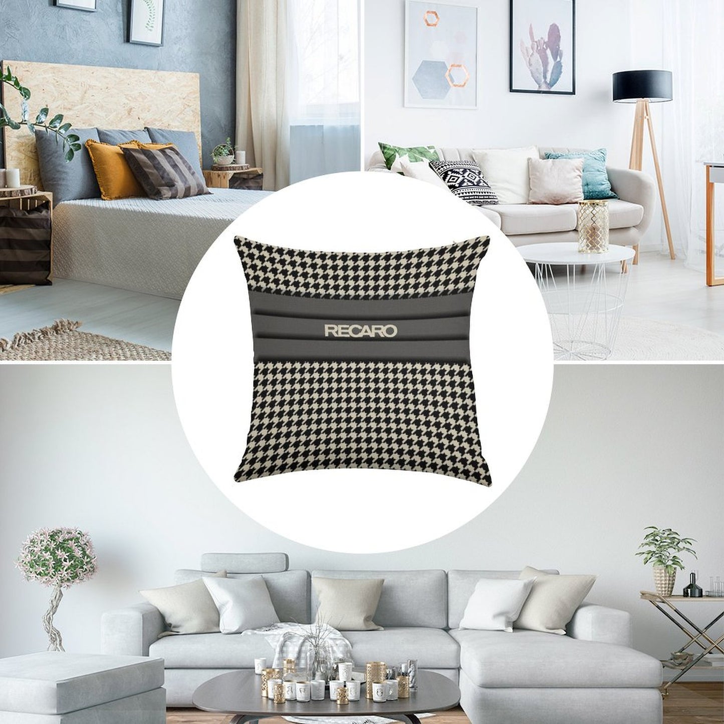 Recaro Seat Houndstooth Upholstery Linen Throw Pillow Cover