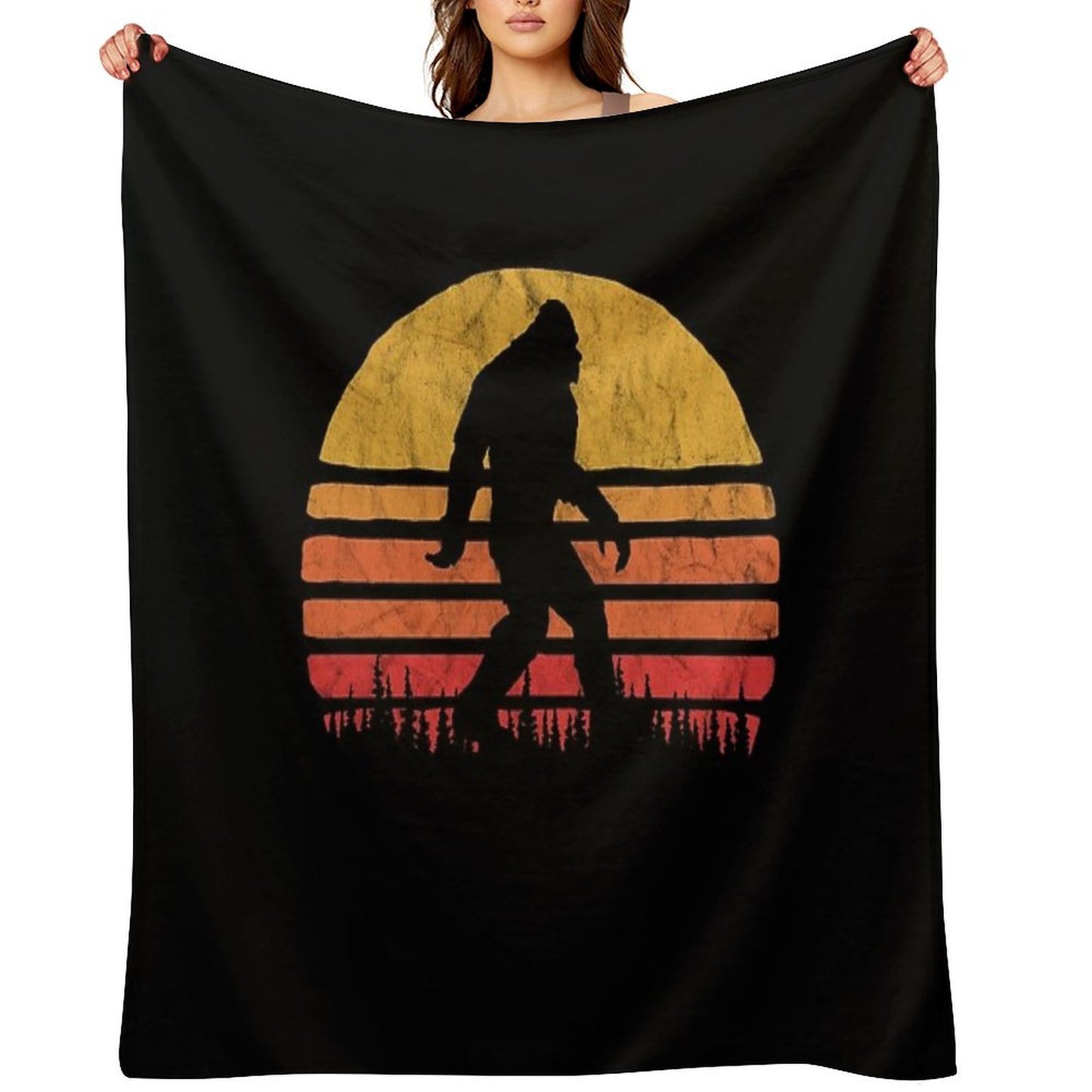 Retro Bigfoot Silhouette Sun Vintage  - Believe! Throw Blanket