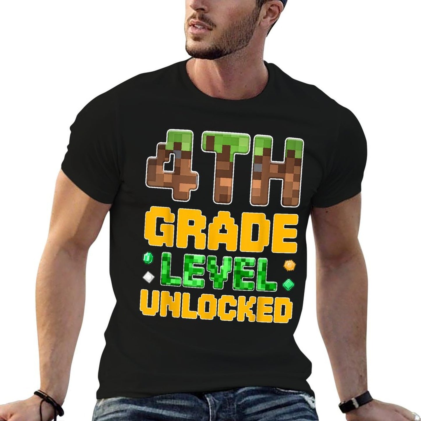 Back to School 4th Grade Boys Gamer First Day Fourth Grade  Ribbed Collar T-Shirt