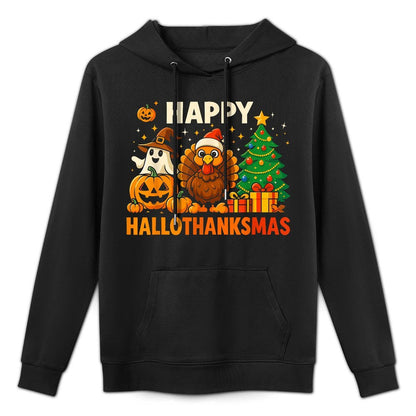 Happy Hallothanksmas, Halloween Thanksgiving Christmas Adjustable Hood Hoodie