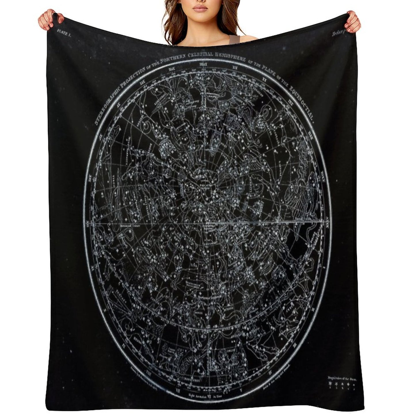 Constellations of The Northern Hemisphere  Pale Blue On Black Throw Blanket
