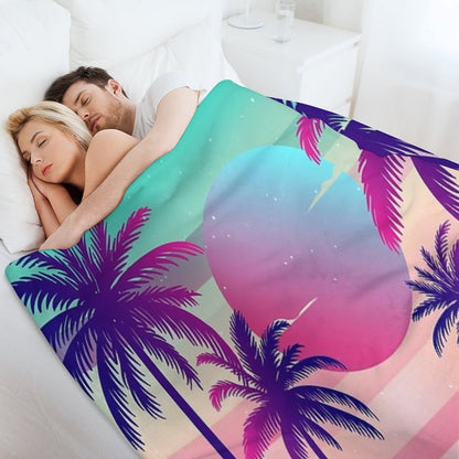Sunset Palm Trees Vaporwave Aesthetic Throw Blanket