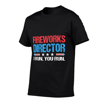 Fireworks Director - I Run You Run Funny 4th Of July  Ribbed Collar T-Shirt